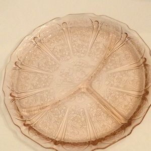 Vintage Jeanette “cherry blossom” pink depression glass plates-2